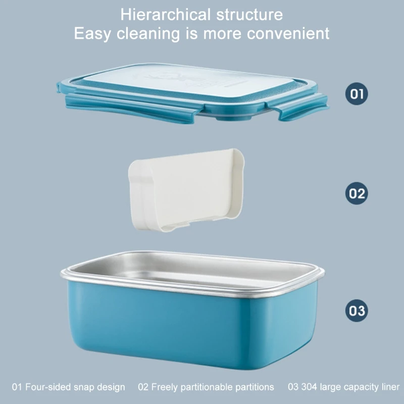 Mittagessen Boxen Edelstahl Kinder Lunch Box mit Fächer Bento Boxen Erwachsene Metall Frühstück Box Kindergarten Schule B03E – Detail 2