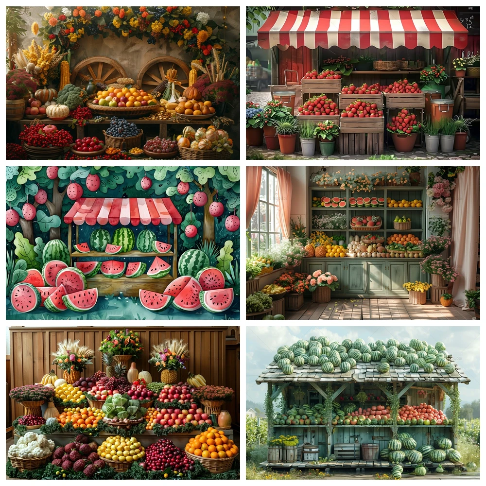 

Summer Fruit Shop Lemon Peach Watermelon Banana Children Birthday Party Portrait Decoration Background Banner Photography Studio