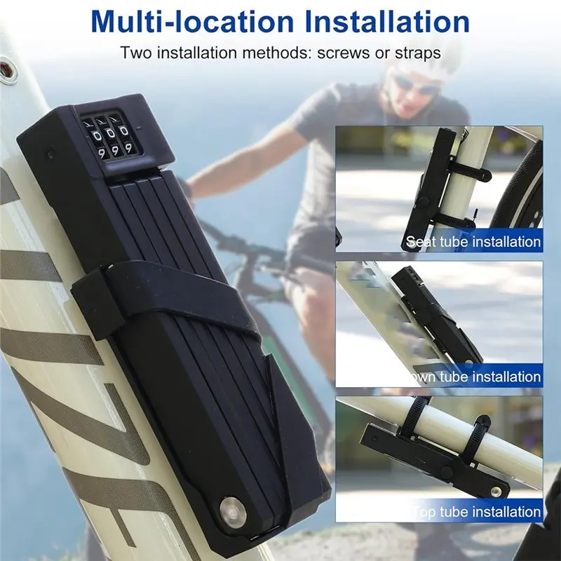 HOTB72A Anti-Theft Folding Lock, Bike Fold Code Lock,3 Digit Combination Anti-Saw Protection, Compact Mount, Protective Shell