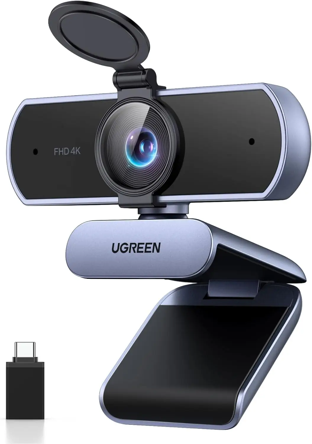 4K Webcam with Dual Mics, PDAF Autofocus, Privacy Cover, USB A&C