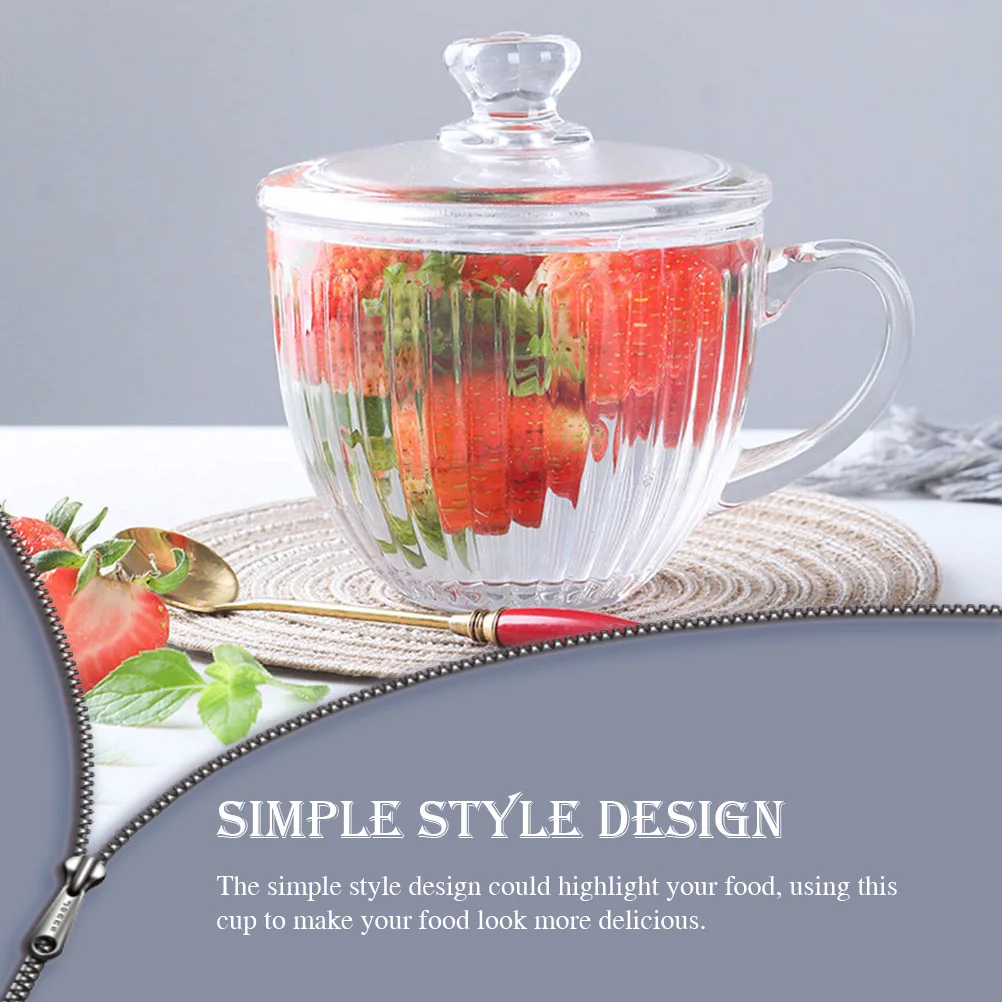 

Large Capacity Glass Breakfast Cup Transparent One-Piece Molding Lid Multi-Use Bowl for Cereal Milk Fruit Dessert Portable Glass