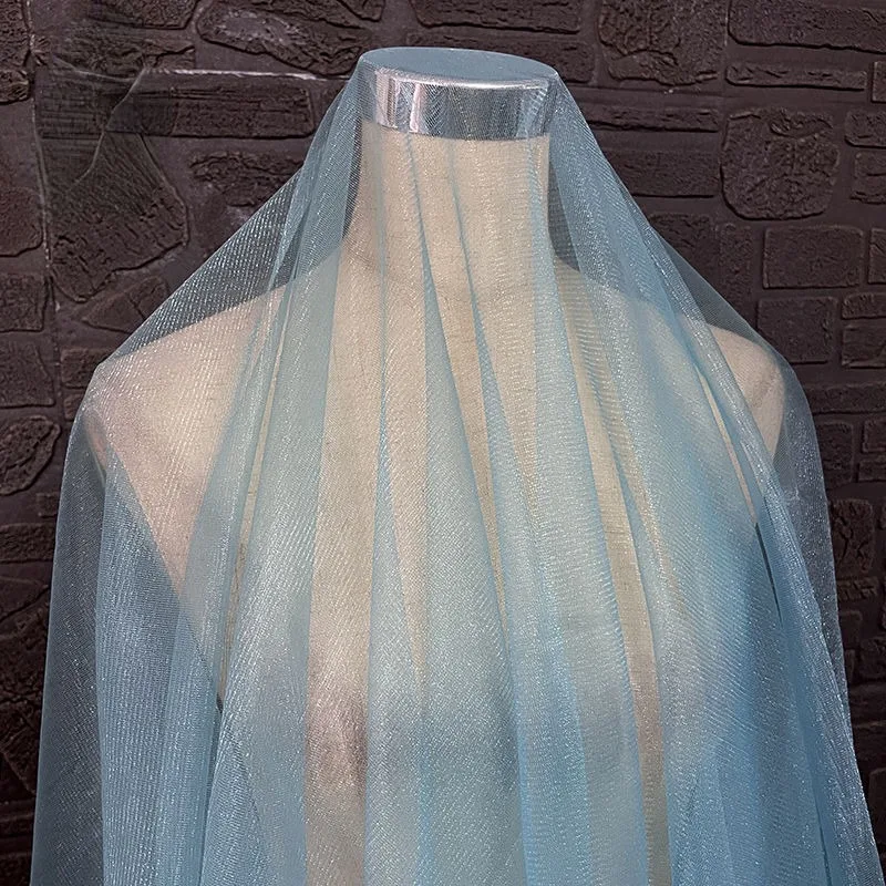 Blue Bright Silk Soft Gauze Material Is Thin and Transparent Curtain Yarn Yarn Lace Dress Wedding Dress Designer Fabric.