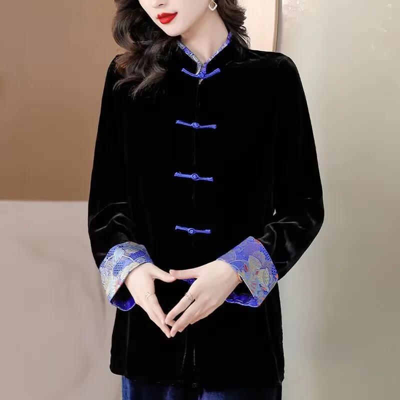 Veste longue noire trempée Tang pour femme, vêtements d'extérieur pour femme, style chinois, manteau strucrétro, vêtements d'hiver