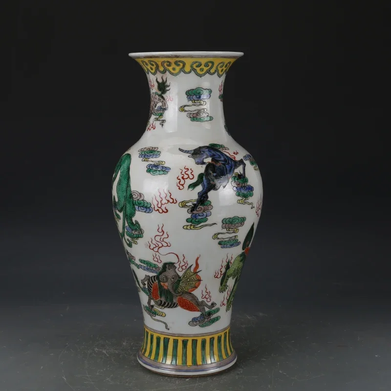 Vintage Chinese Vase Hand Painted Qing Colorful Vase Animal Dragon Lion Palace Museum Auction House Flower Vases Decoration Tall