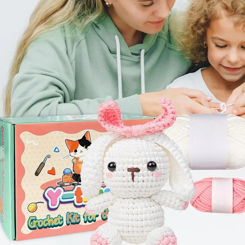 Crochet Rabbit Kit Handmade Knitted Animals Materials Beginner Crochet Animal Kit For Adults Wool Knitting Handmade Materials