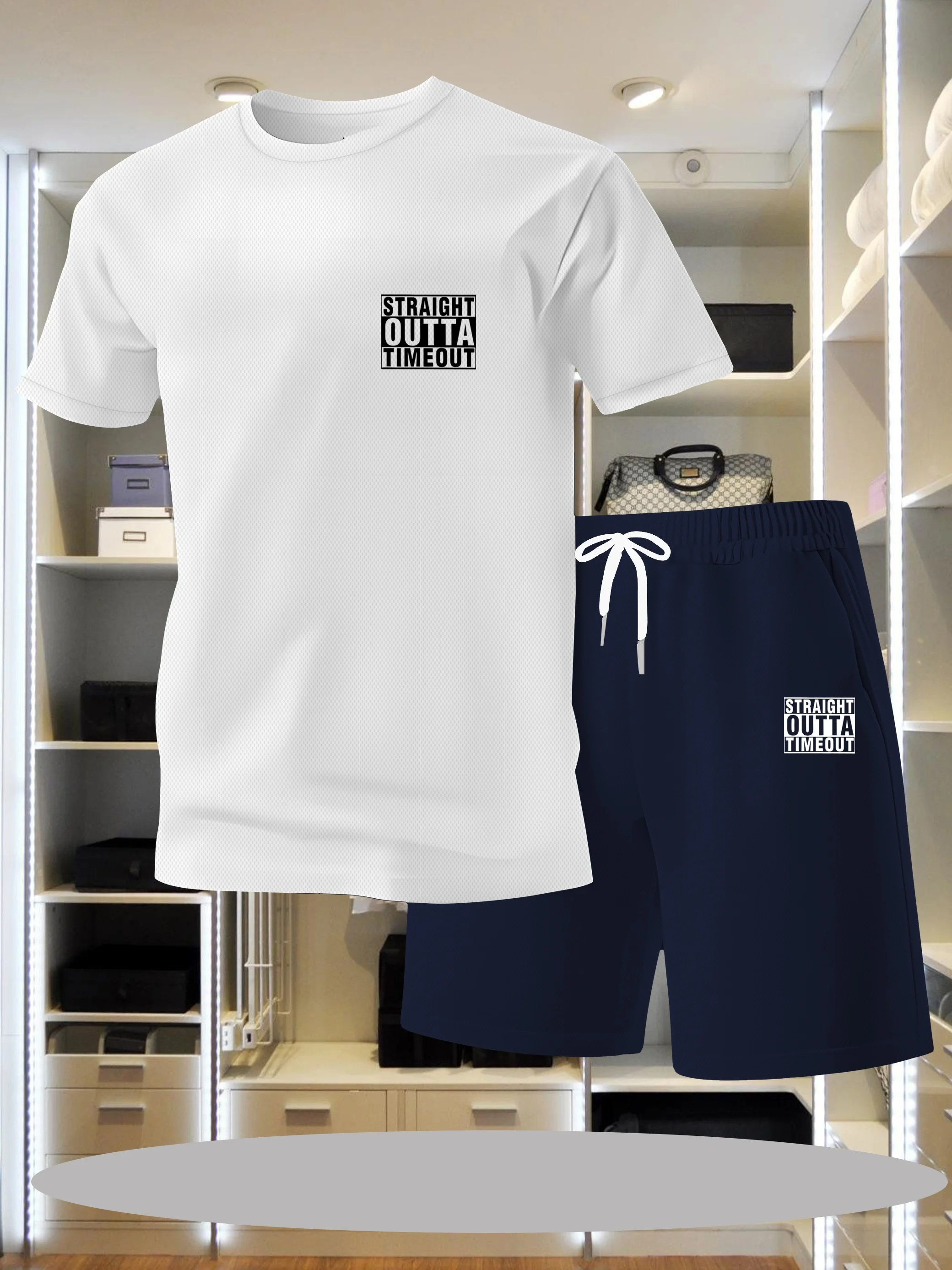 

Fashionable and personalized fashion outfit: Men's summer loose short sleeved T-shirt breathable quick drying shorts set