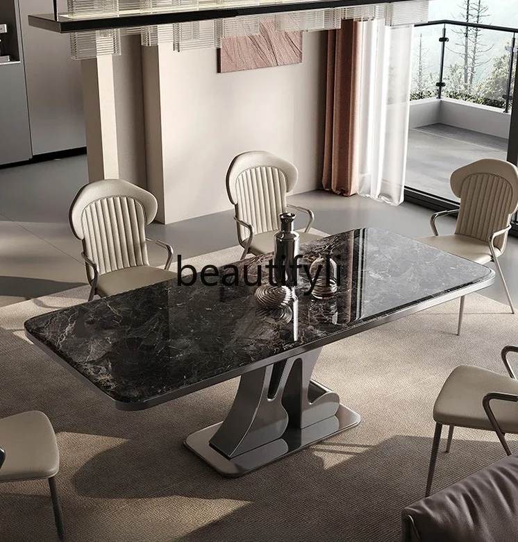 

Platinum diamond microcrystalline stone dining table villa light luxury modern simplicity high-end dining table