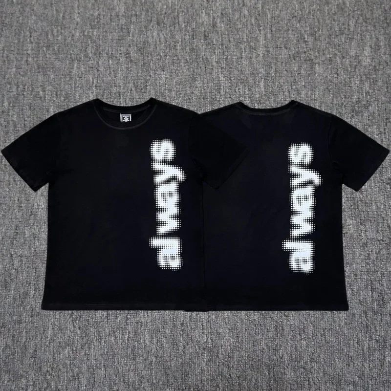 

American Fashion Brand Fingerprint Letter Printing Short Sleeve Summer Men and Women Loose Casual Sun Roll Pure T-shirt Top