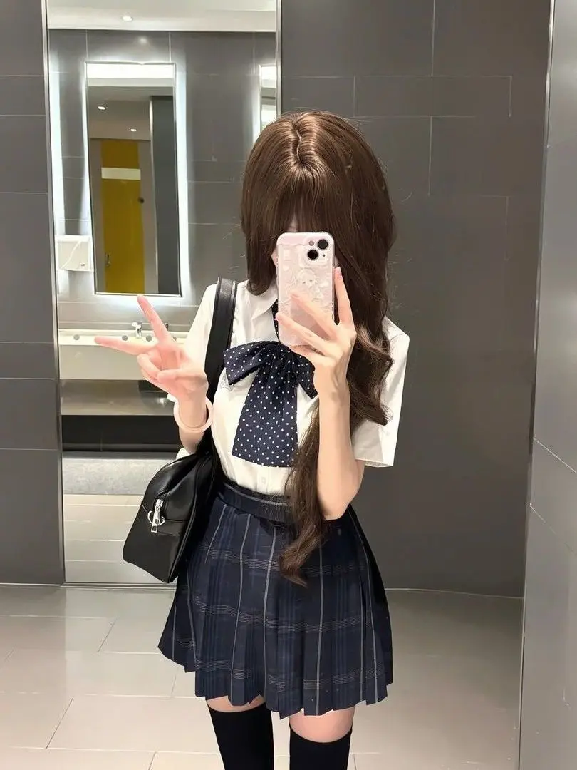 JK Summer Uniform Knitted Vest Sweater Set College Style Short Skirt Plaid Skirt Ensemble Breathable Polyester Fabric Button ... view 4