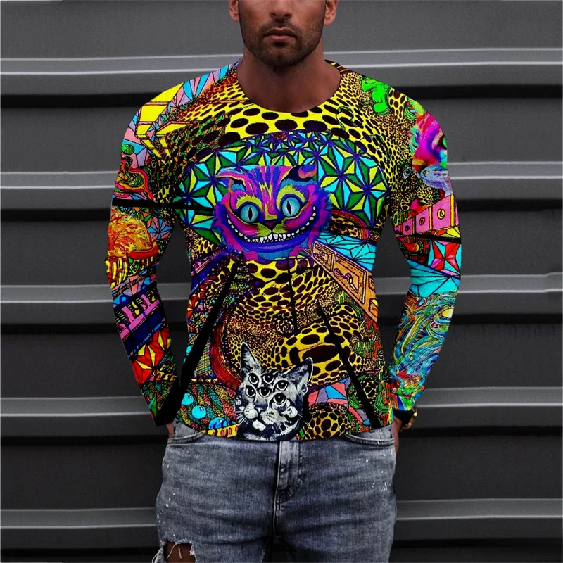 Oversized Men Clothing Colorful Gradient T-Shirt 3D Butterfly Print TShirt 2022 New Long Sleeve O-Neck Casual Tshirt Unisex Tops