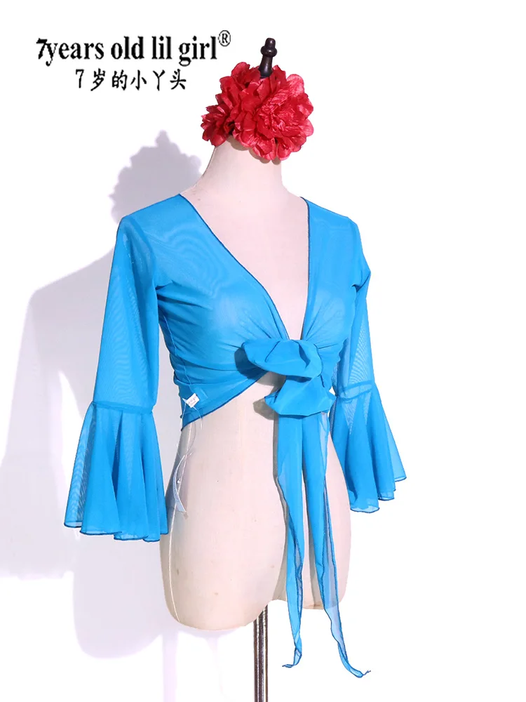 Women's belly dance top Bolero Net horn sleeve sleeve lace-up shirt cardigan wrap BZZ06