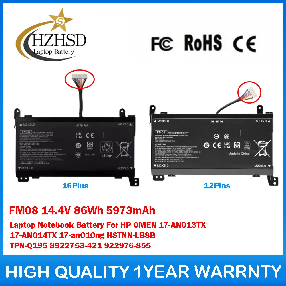 

FM08 14.4V 86Wh 5973mAh Laptop Notebook Battery For HP OMEN 17-AN013TX 17-AN014TX 17-an010ng HSTNN-LB8B TPN-Q195 8922753-421