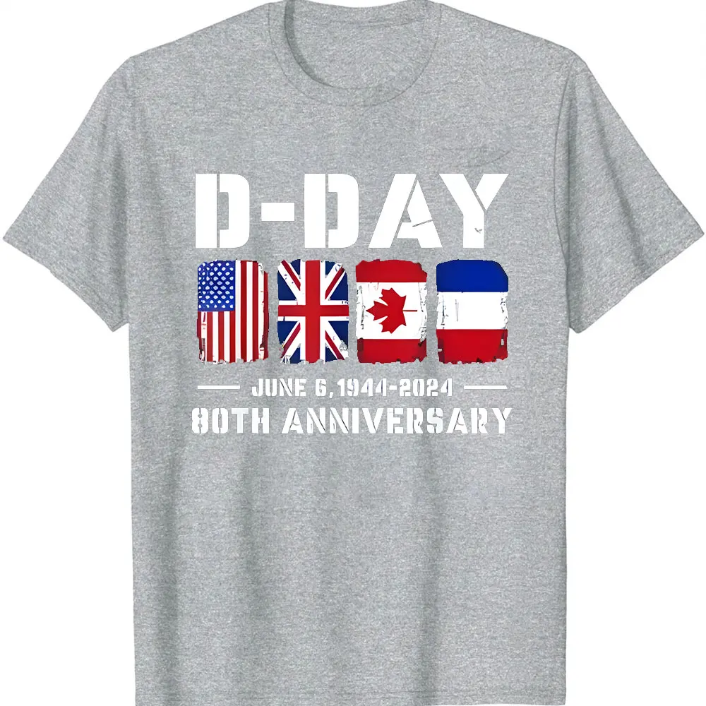 D Day Normandy Landings 80th Anniversary T Shirt 1944 2024 Unisex T-shirt Flag Print T-shirt Cotton Men Clothing Streetwear