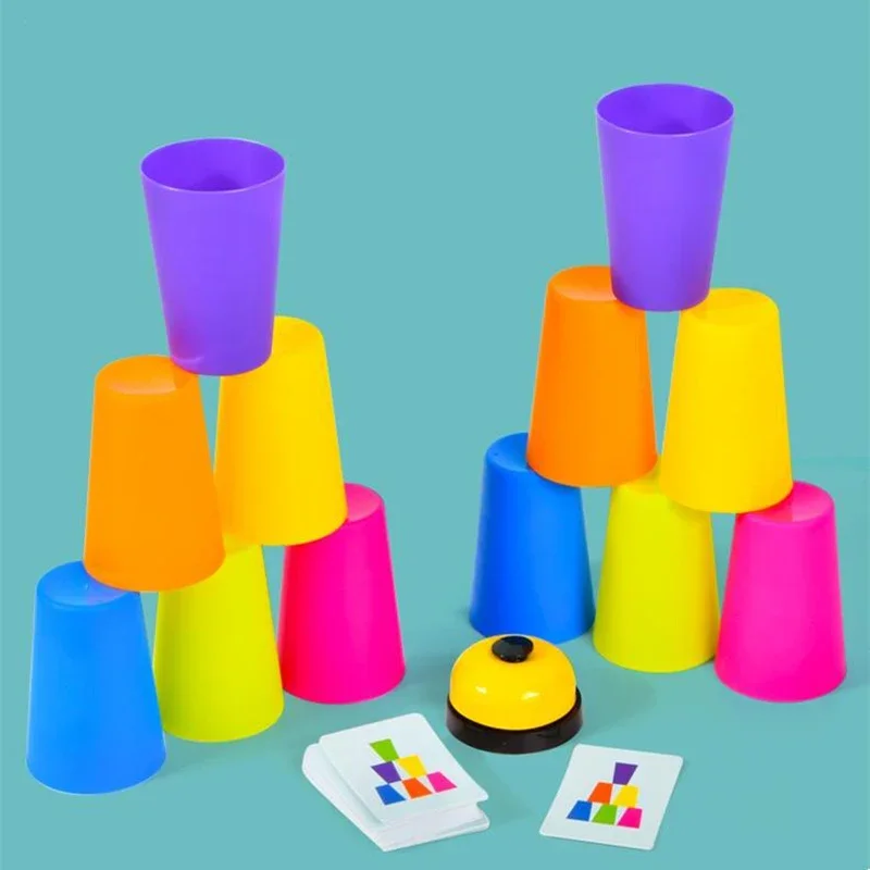 Montessori brinquedos pilha copo jogo com cartão educacional iluminação intelectual cor cognição lógica treinamento crianças