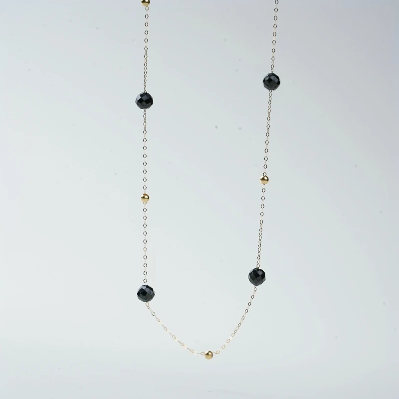 NYMPH Fine Jewelry Natrual Black Crystal Spinel Necklace Pendant 18K Yellow Gold au750 Stars Original Design WeddingXL2026051