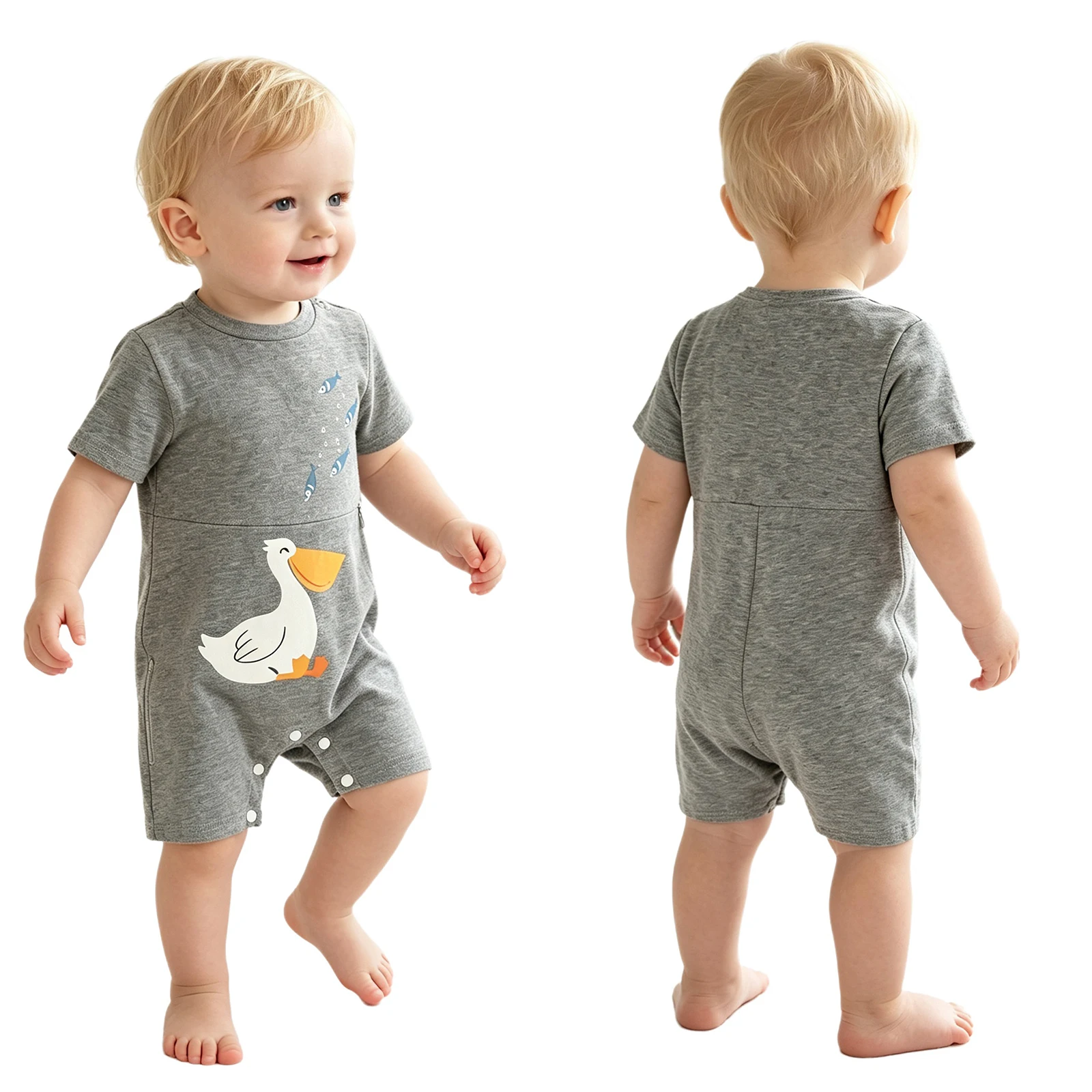 Baby Special Needs Adaptive Jumpsuit Short Sleeve Button Crotch Soft Bodysuit with Feeding Tube Access Easy to Change Diapers