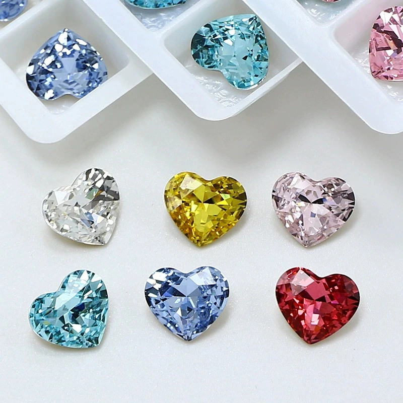 30pcs Heart-shape Nail Accessories Rhinestones K9 High Shiny Multi-faceted 6*5.3mm Pointed-bottom Nails Crystal