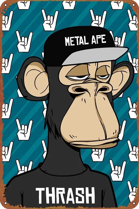 heavy metal bored ape Animation Posters Tin Sign Cafe bar Home Wall Art Decoration Retro Metal Tin Sign -aluminum