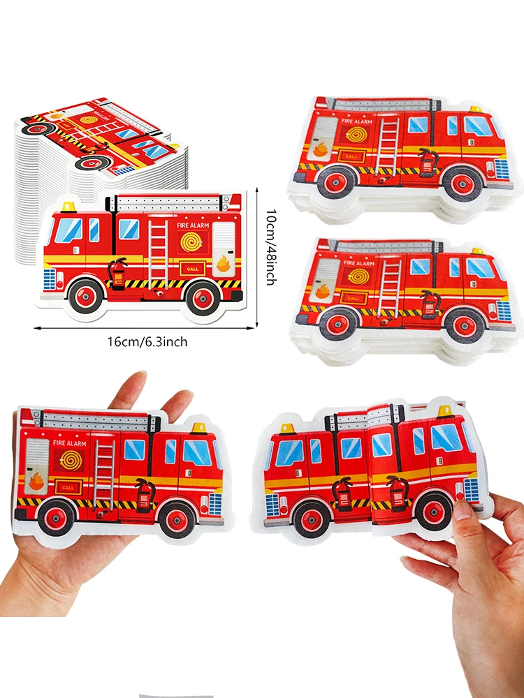20/100 Stück Feuerwehr-Servietten, Feuerwehrfahrzeug-förmige Papierservietten, Einweg-Tischware, Feuerwehrthema, Geburtstagsparty-Dekorationen
