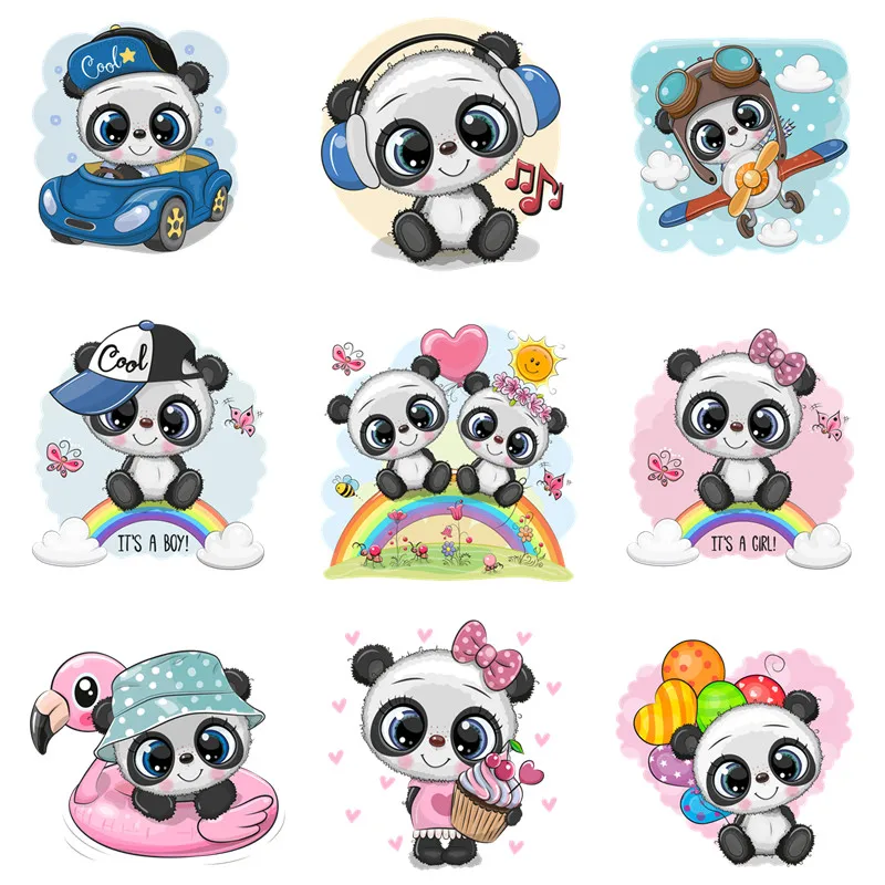 Cute Panda Cartoon Patch on Clothes Patches for Jackets Iron on DIY T shirt for Kids Hoodies Sweatshirt on Clothing Decor Custom