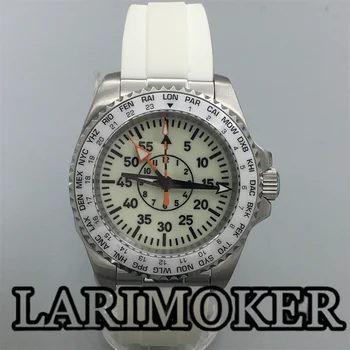 LARIMOKER 남성용 패션 시계, 세라믹 베젤 사파이어 C3 녹색 발광 화이트 다이얼, DG3804/NH34(GMT) 무브먼트, 40.5mm