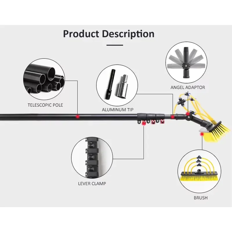 Telescopic Fiberglass Window Cleaning Pole with Brush Extendable Reach for High Glass Washing Tool Durable Lightweight Design