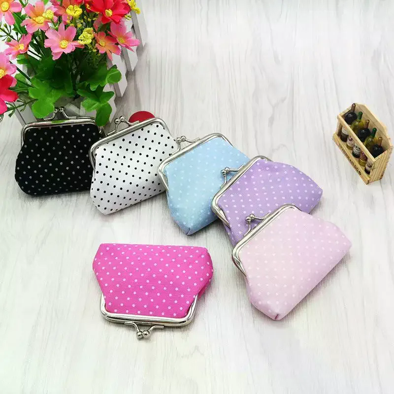 Pocket Coin Wallet Women's Polka Dot Coin Purse Mini Lightweight Kiss Lock Pouch Pocket-sized Small Item Holder For Coins