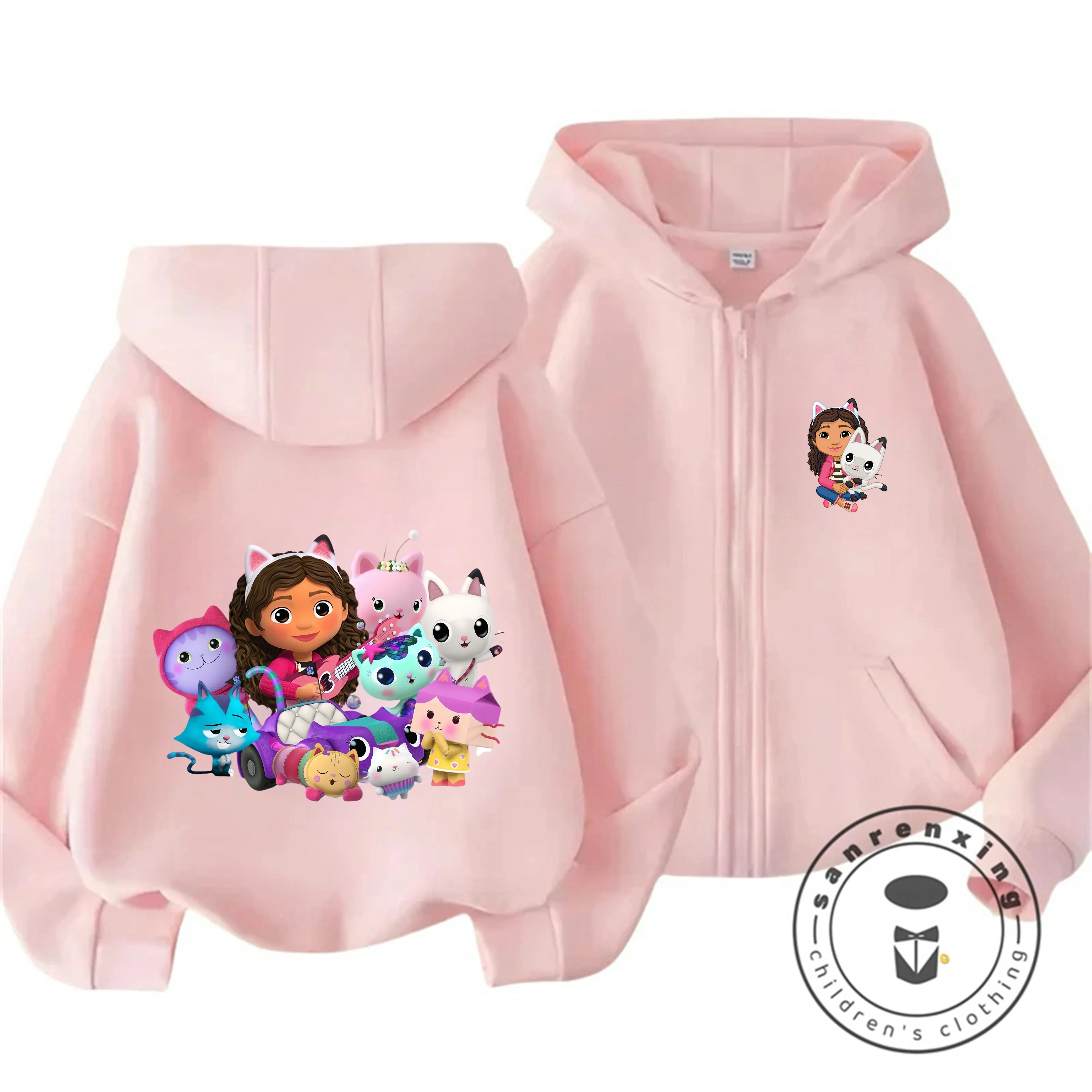 

Осенне-зимняя толстовка с капюшоном на молнии Gabbys Dollhouse для мальчиков и девочек от 3 до 14 лет, милая, теплая, повседневная, с мультяшным принтом, в уличном стиле