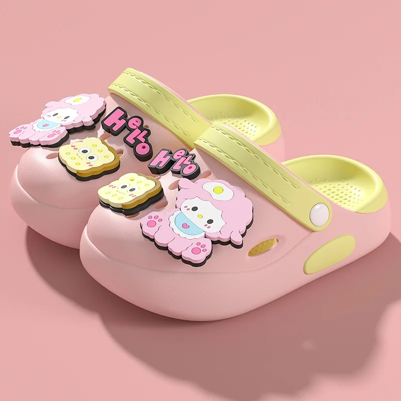 

Детские сандалии Sanrio 2026 для девочек: нескользящие домашние тапочки с мягкой подошвой, дышащие, дезодорирующие, милые мультяшные сандалии с бантом