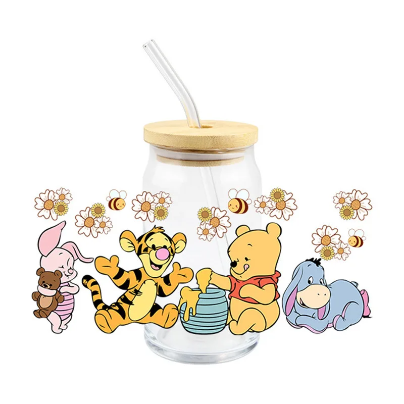 Pooh Bear UV DTF Transfer Crystal Clear Sticker Waterproof Non-marking Cute Cartoon Decorative Sticker for Thermal Cups and Mugs