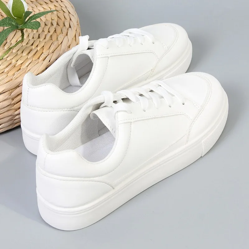 Zapatillas de deporte planas informales para mujer, zapatos de plataforma vulcanizados, cómodos, blancos, tendencia de primavera, 2024