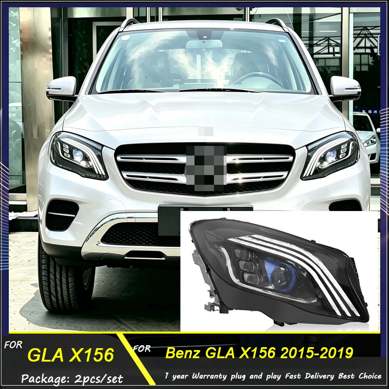 LED Headlight Assembly  For Mercedes-Benz GLA 2015-2019 Retrofit Maybach Style Sequential DRL Projector Lamp
