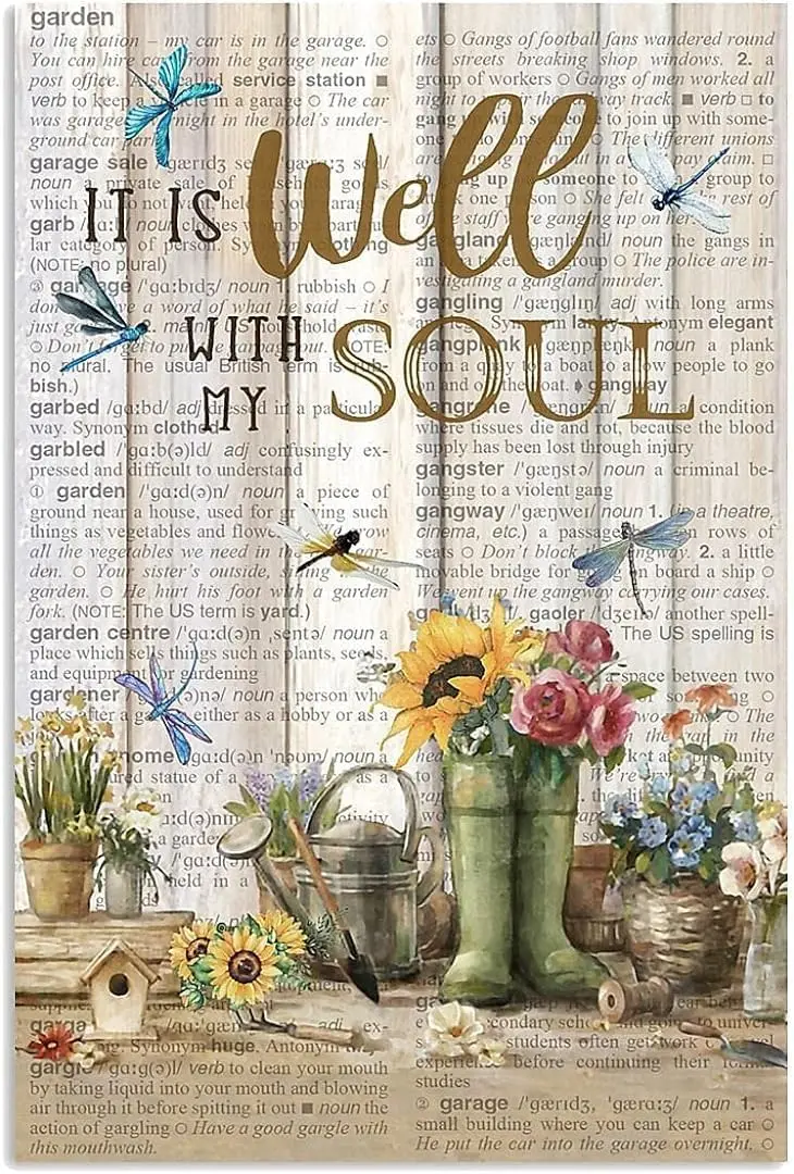 Gardening Pallet Well With My Soul Dragonfly For Home Garden Poster Plaque Decor Gallery Wall Tin Sign 8x12 inch