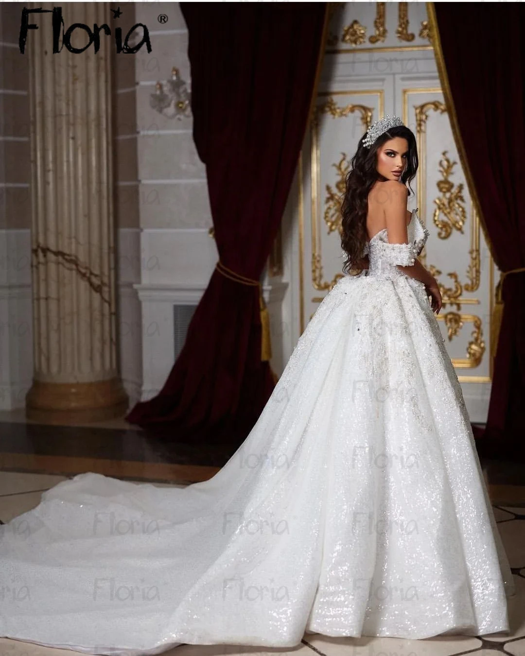 Robe de mariée sirène à col en V avec appliques en dentelle perlée pour femmes, magnifique robe avec poignées amovibles, train de Dubaï, patients, quelle que soit, 2023