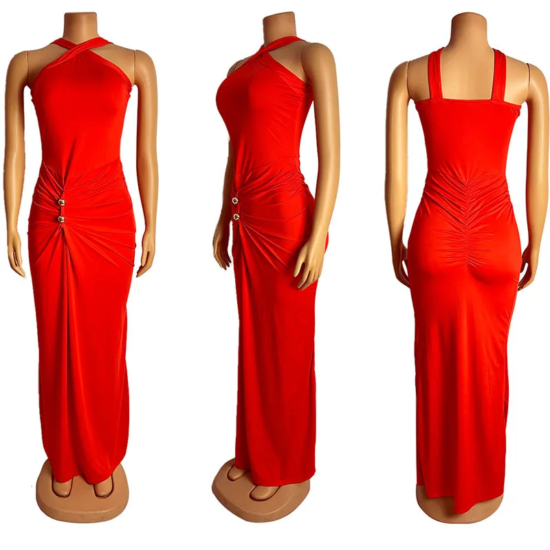 Doyerl halter sem alças sereia vestidos de festa mulher noite celebridade elegante ruched miçangas bainha magro bodycon maxi vestido robe