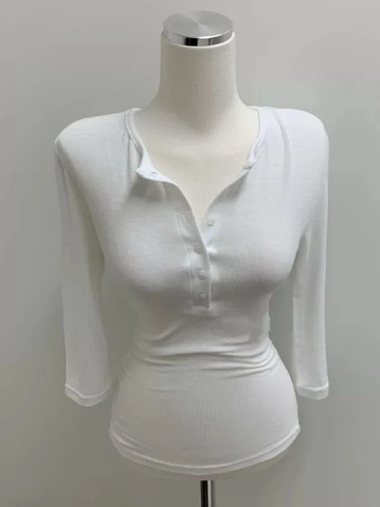East Gate New Model JA053 Simple Elegant Half Open Collar Waist Inward Seven Sleeve Base Shirt T-Shirt Women's Top