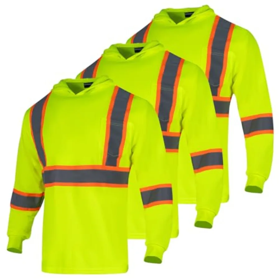 

High Visibility Safety Shirts for Men with Hood Reflective Long Sleeve Shirt ASIN Class 3 Hi Vis Construction T Shirt