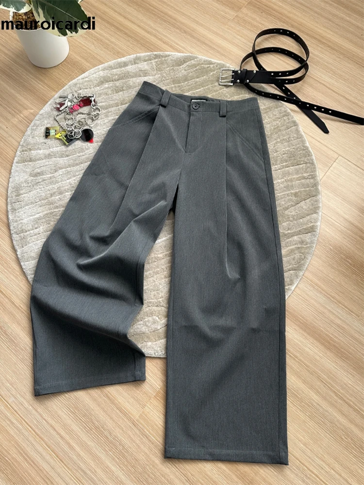 

Мужские широкие брюки Mauroicardi: весенне-осенние, серые, свободные, повседневные, в корейском стиле, мягкие, тонкие, шикарные, модель 2026