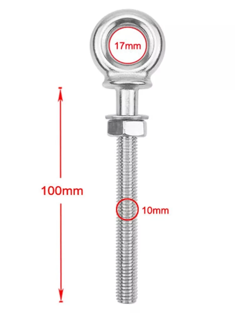 BSET MATEL M10*100mm Marine Grade 316Stainless Steel Longer Lifting Eye Bolts lift Eye Bolt Screws Ring Loop Hole for Cable Rope