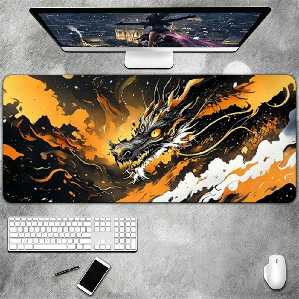 Black Gold Dominant Dragon Large Game Mouse Pad, anti-slip and wear-resistant polyester desk pad alfombrillas para escritorio