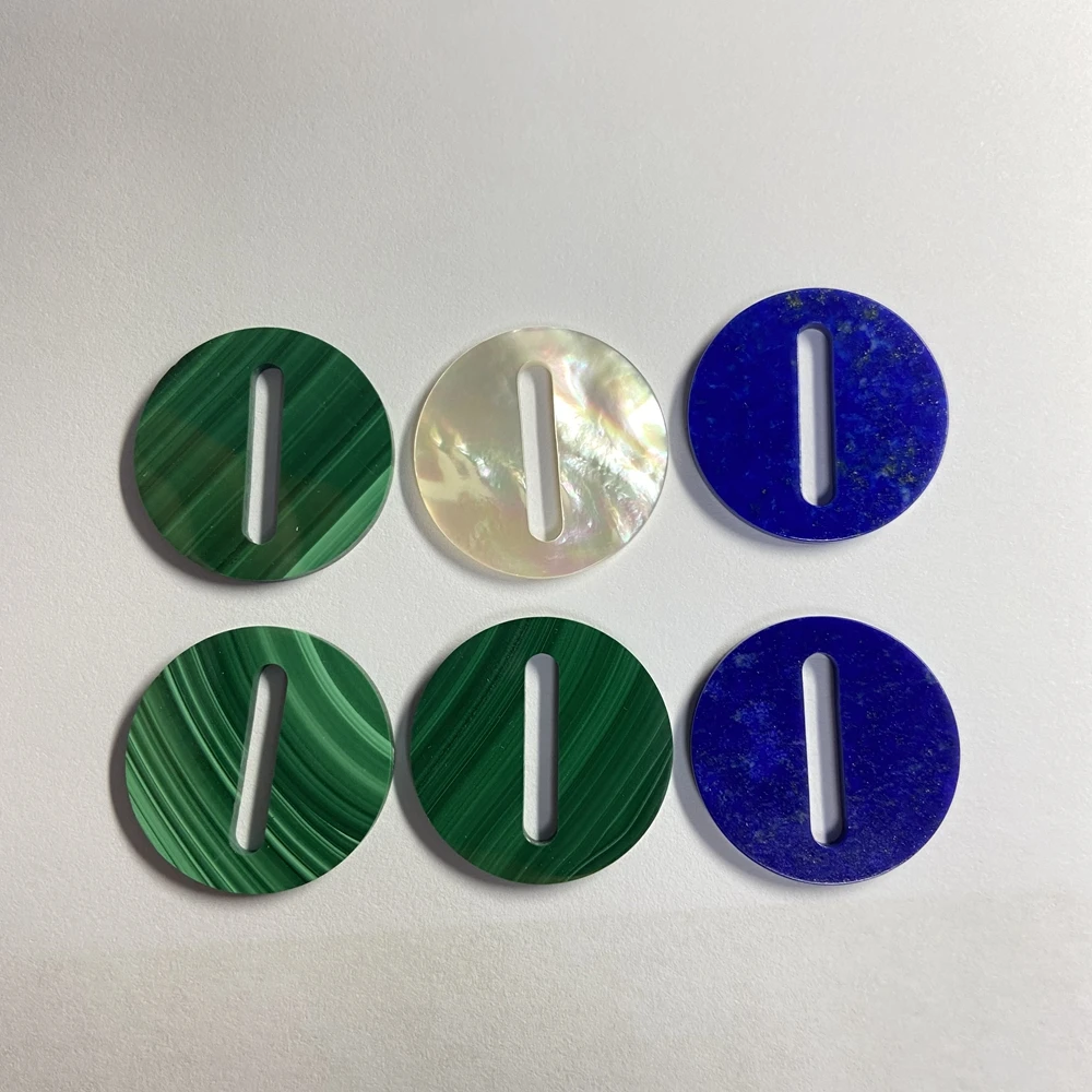 30 piezas, 1 bolsa redonda, 24x2mm, malaquita verde Natural, concha de nácar blanca, piedra preciosa de lapislázuli con agujero de 3x17mm