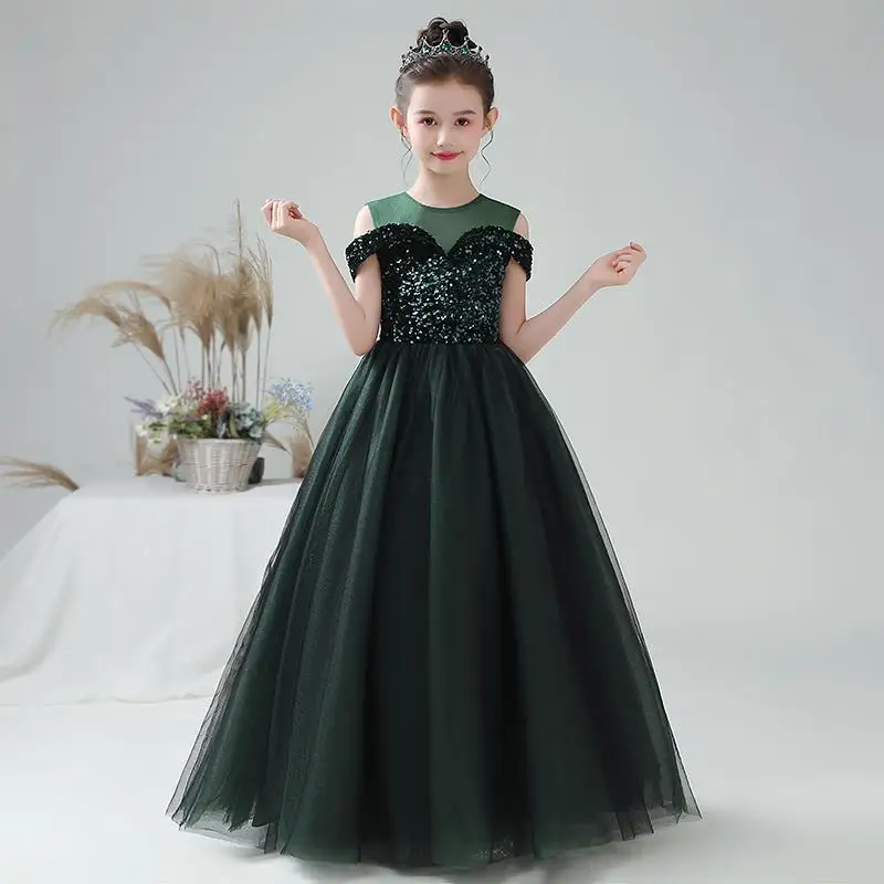 Vestido de lantejoulas de dama de honra, comprimento do chão, manga comprida, elegante, apto para casamentos, aniversário, dama de honra, vestido de