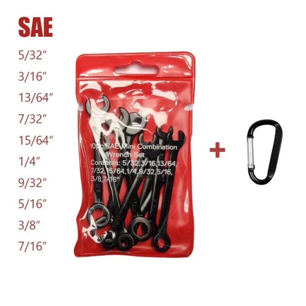 10pcs Wrench Set Metric 4mm-11mm Inch 5/32- 7/16 Ignition Wrenches Open End And Box End Combination Wrench Set With D-ring Clip