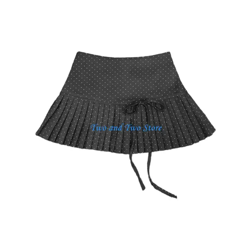 HX6F – jupe courte plissée évasée pour écolière, taille haute, imprimé à pois, nœuds doux, Mini jupe trapèze avec Short doublé