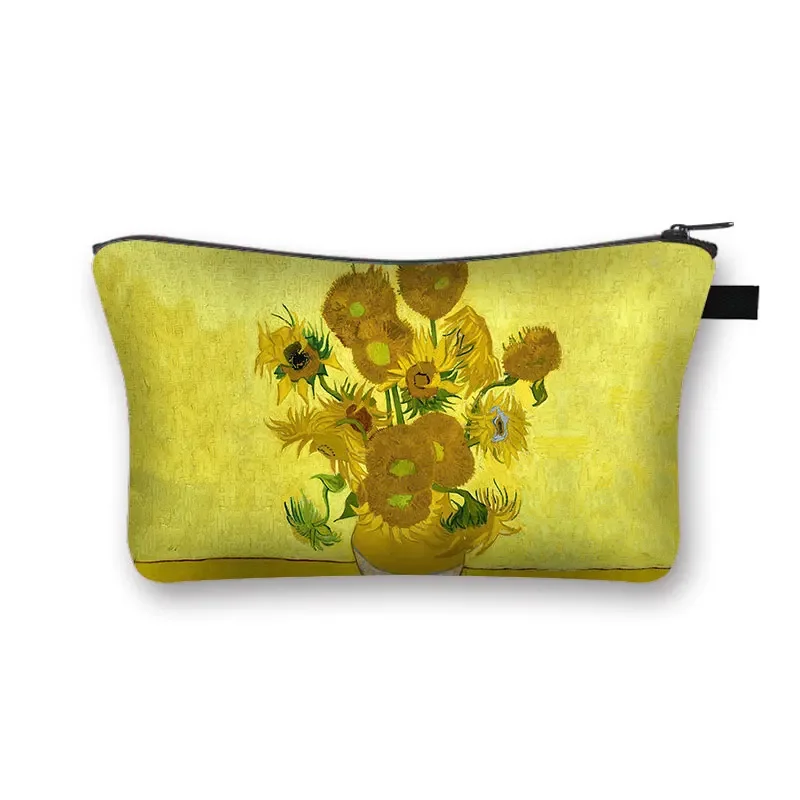 Van Gogh Oil Paint Print Cosmetic Bag Starry Sky/Sunflower Makeup Bag Travel Toiletry Bag Woman Cosmetic Case Shopping Wallet