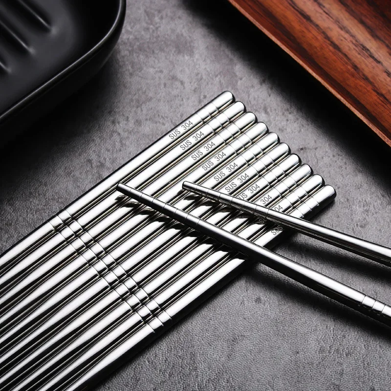 Metal Chopsticks Household High Temperature Sterilizable Non-slip Stainless Steel Chopsticks Set Kitchen Accessories