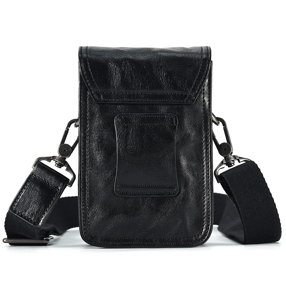 Vegetable tanned leather men's shoulder bag with belt casual mobile phone waist bag genuine leather retro crossbody bag for men
