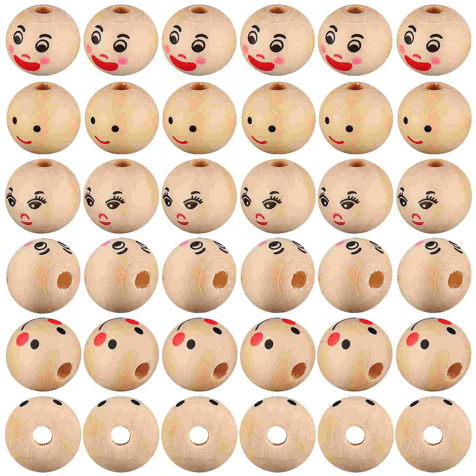 100 Pcs Natural Wooden Beads 20mm With Large Holes Smile Face Decorative For Bracelets Bulk Round Making