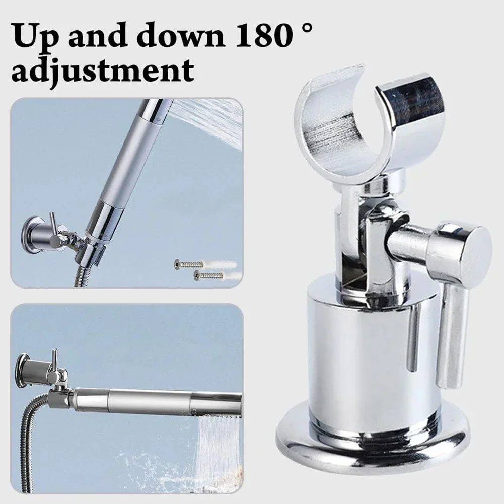 1pc Adjustable Shower Head Holder Zinc Alloy 180 Degree Shower Holder Bathroom Wall Mount Bracket Handheld Shower Fixing Bracket