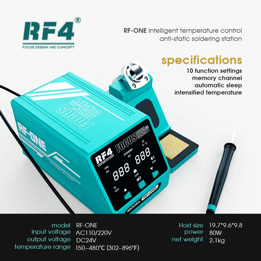 RF-ONE Estação de solda digital com dicas, ferro de solda eletrônico, telefone, PCB, IC, SMD, BGA, soldagem, ferramenta de reparo